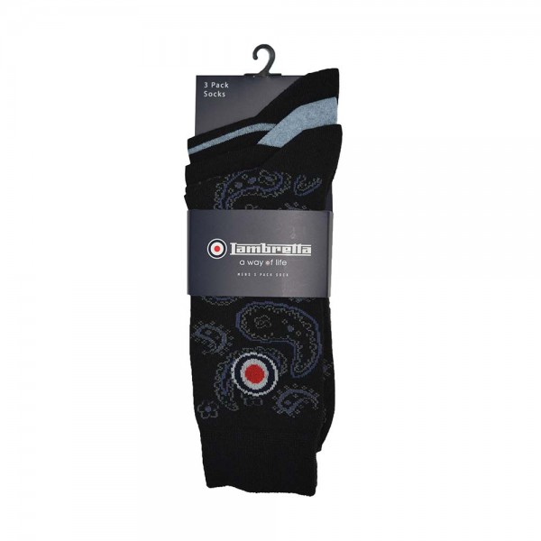 Lambretta Lambretta 3 Pack Of Socks Paisley Black/Light Indigo